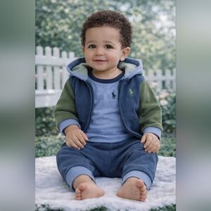 Ralph Lauren 3-Piece Baby Bundle | Onesie 3M + Hoodie & Pants 6M